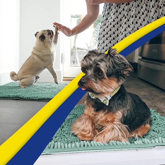 Muddy Mat® AS-SEEN-ON-TV Highly Absorbent Microfiber Door Mat and Pet Rug, Non Slip Thick Washable Area and Bath Mat Soft Chenille for Kitchen Bedroom Indoor and Outdoor - Seafoam Green 24" x 120"