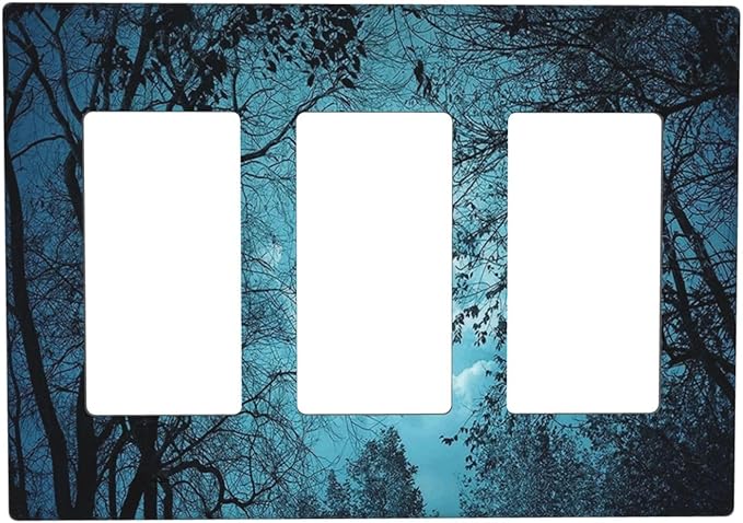 Light Switch Cover Teal Full Moon Forest 3 Gang Wall Plate Triple Light Switch Plate Turquoise Rocker GFCI Outlet Covers Decorative Receptacle Cover for Bathroom Bedroom Decor
