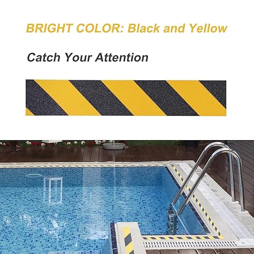 Anti Slip Safety Grip Tape 6 Inch x 60 Ft, Non Skid Tread for Stairs, Steps, Floors, Caution Dangerous Zones, Indoor and Outdoor Use (Yellow and Black)