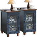 Narrow Side Table Set of 2 with Glass Door, 18 x 14'' Night Stand with Adjustable Shelf Storage Cabinet Organizer, Bedside End Tables Wood Nightstand for Small Spaces Living Room Bedroom