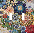 Boho Floral Colorful Floral Multi Color Flower Decorative Switch Plates 2 Gang Double Toggle Outlet Light Switch Cover Wall Plate Electrical Faceplate for Bedroom Living Room Home Decor