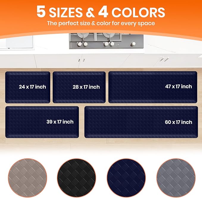 4/5 Inch Extra Thick Kitchen Mats for Floor,Non Slip Anti Fatigue Kitchen Rugs,Waterproof Stain Resistant Sink Mat,Cushioned Standing and Comfort Mats for Office (17"x24" Blue)