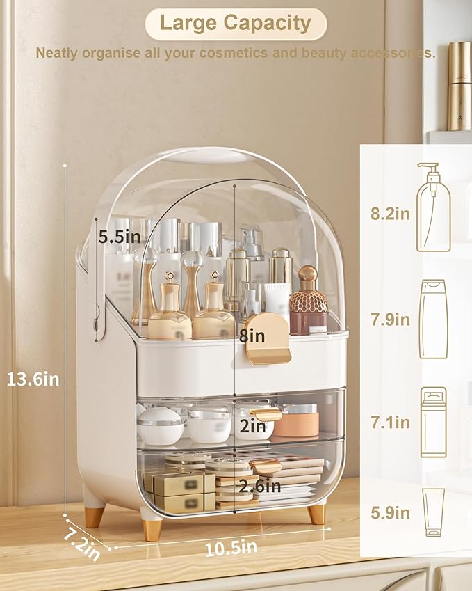 Makeup Organizer Countertop, Skincare Holder Bathroom Counter Organizer, Storage Box Cosmetic Display Cases, Teen Girl Gifts Make up Organizers for Vanity, Dresser (Rose Gold)