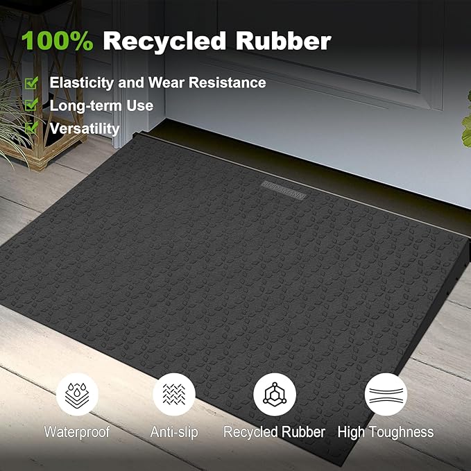 Ruedamann 3" Rise Threshold Ramps for Doorways, 2200 Lbs Load Capacity, 41.7" Wide Sturdy and Non-Slip Door Ramps for Wheelchair, Adjustable and Cuttable for Doorways, Curbs, Driveways, Scooters