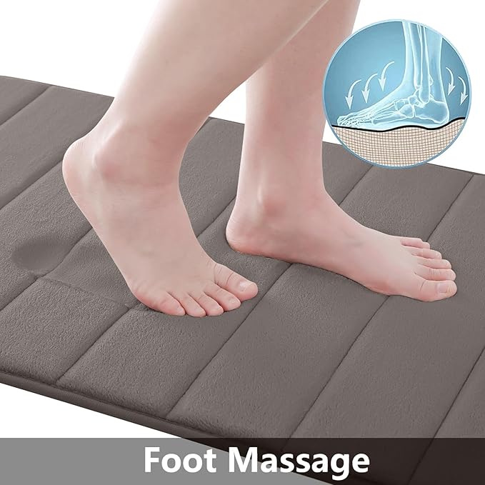 Buganda Memory Foam Bath Mat, 47" x 17", Ultra Soft and Non-Slip Bathroom Rugs, Water Absorbent and Machine Washable Bath Rug Runner for Bathroom, Shower, and Tub, Taupe