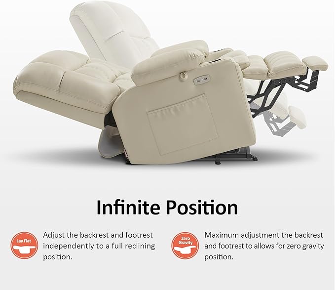 MCombo Dual Motor Power Lift Recliner Chair for Elderly, Lay Flat Lift Chair with Heat and Massage, Extra Wide Lift Recliner for Big People, Cup Holders, Faux Leather R7897 (Cream White, Medium-Wide)