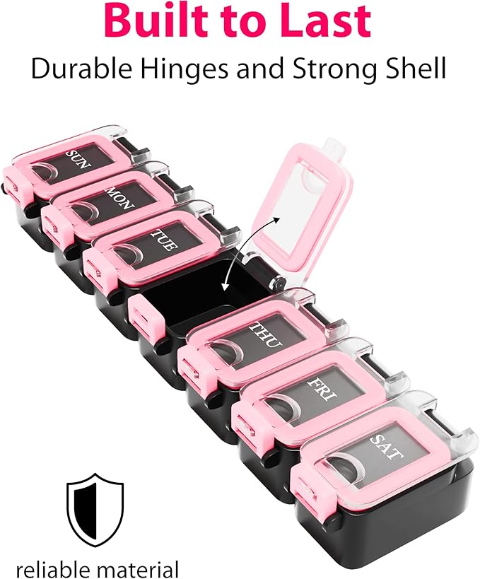 Weekly Pill Organizer 1 time a Day – Pill Box 7 Day with Enhanced Waterproof Seal, Large compartments Hold Big Vitamins & Supplements, Upgraded Locking lids, for Home & Travel use, Durable Hard case