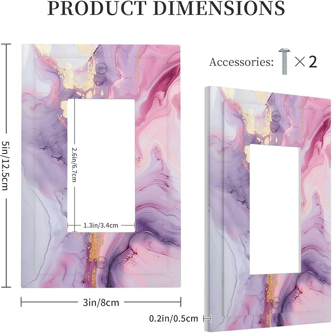 Decorative Outlet Covers Pink Marble Abstract Purple Gold Texture 1 Gang Single Rocker Light Switch Cover Plate Wall Plates GFCI Faceplate for Bathroom living Room Decor