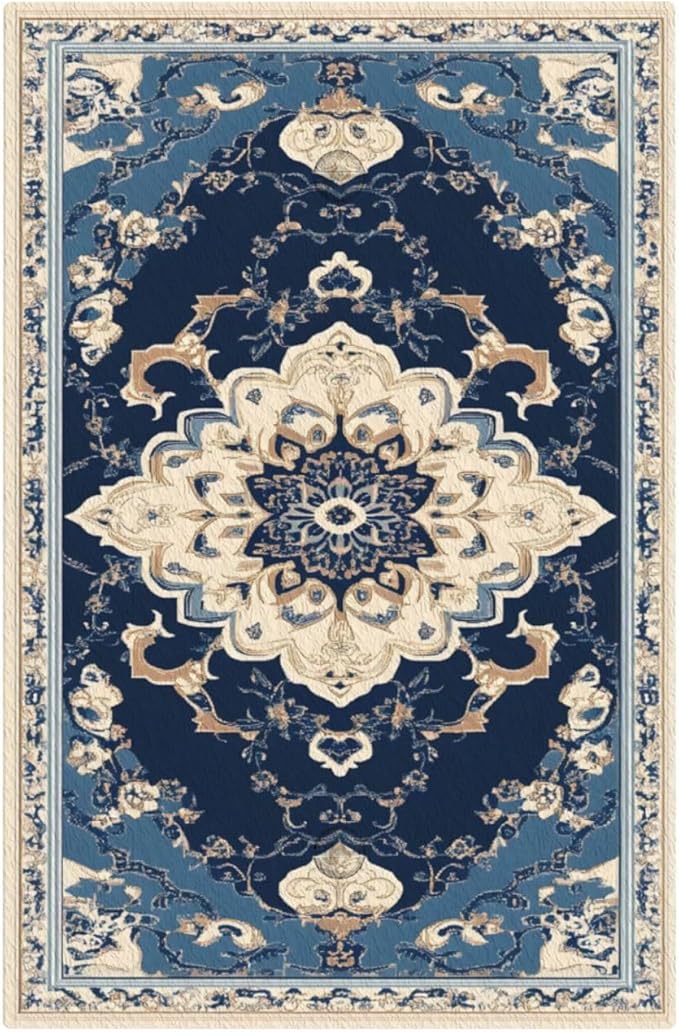 Decorative Light Switch Cover Plate Boho Beige Navy Blue Medallion 1 Gang No Device Single Blank Outlet Covers Wall Plate Switch Plate Covers for Country Bathroom Bedroom Decor