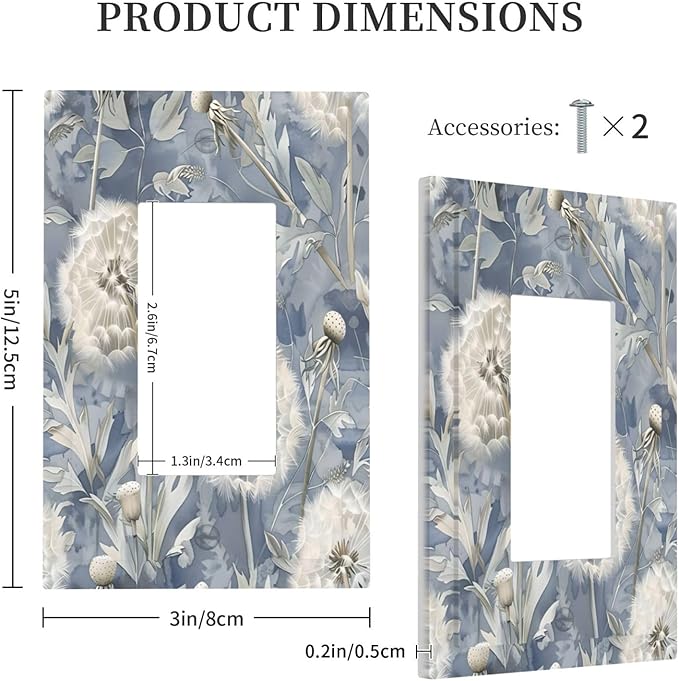 Blue Dandelion Vintage Floral Boho Flower Decorative Outlet Covers 1 Gang Single Rocker Light Switch Cover Plate Wall Plates GFCI Faceplate for Bedroom Living Room Home Decor