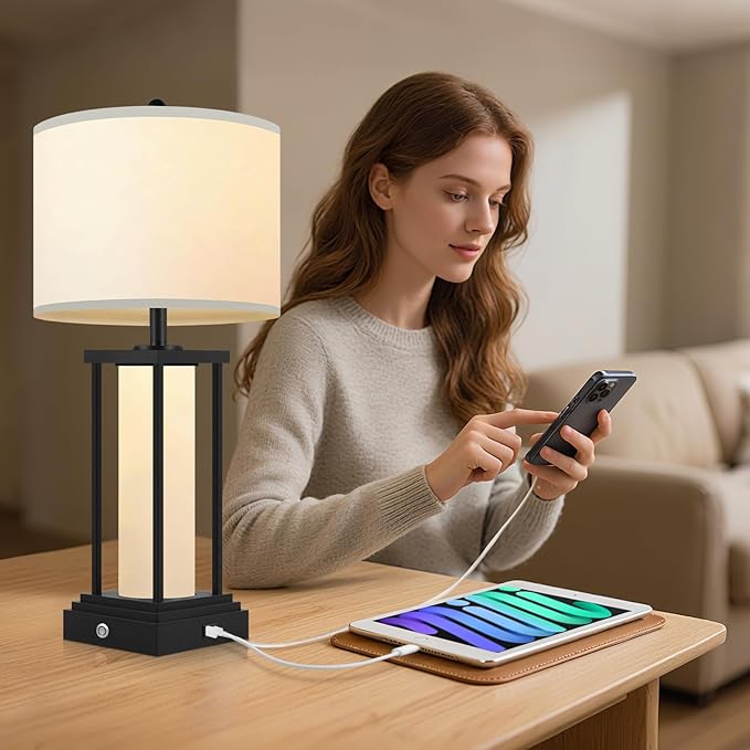 Nightstand Lamps Set of 2, Touch Lamps, 3 Color Temperatures, Stepless Dimming, Bedside Lamps with USB C+A Ports, Living Room Table Lamps, Bedroom Lamps for Nightstand(Bulbs Included) - 2 Packs