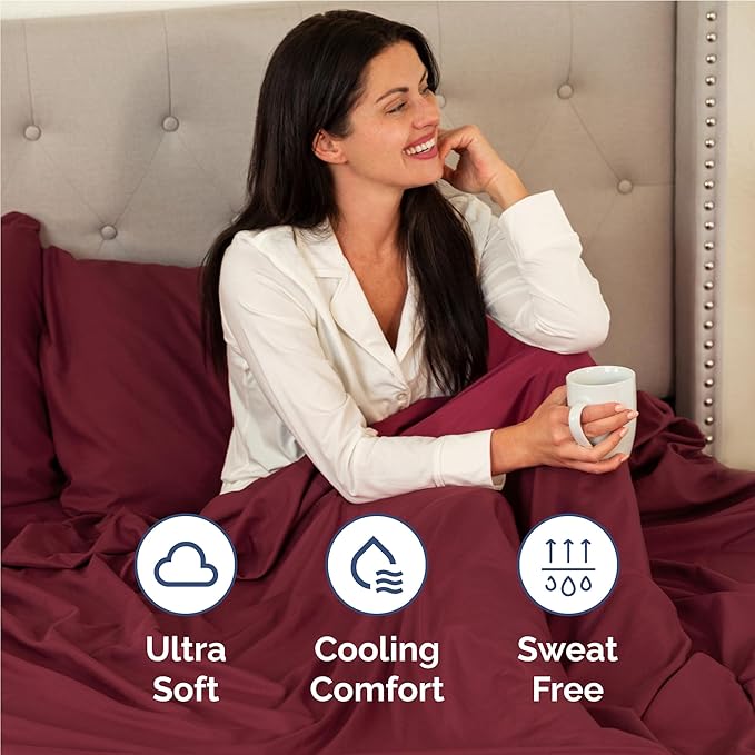 Full 6 Piece Sheet Set - Cooling & Breathable Bed Sheets - Hotel Luxury Bed Sheets for Women, Men, Kids & Teens - Comfy Bedding w/Deep Pockets & Easy Fit - Soft & Wrinkle Free - Full Burgundy Sheets
