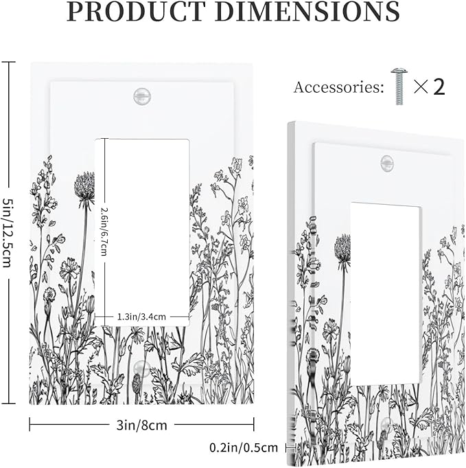 Decorative Outlet Covers Floral Wildflower Rustic Plant Leaves 1 Gang Single Rocker Light Switch Cover Plate Wall Plates Gfci Faceplate For Farmhouse Cabin Decor