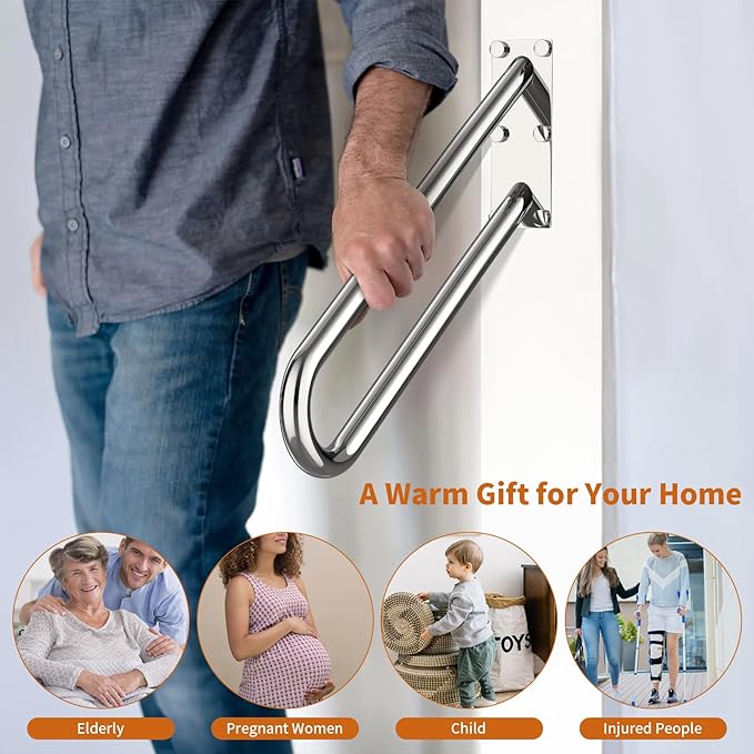 20 inch Stainless Steel Handrail for 1-3 Steps- 1.25" Tube, ZUEXT U Shaped Chrome Safety Grab Bar for Stairs, Wall Mounted Hand Railing for Outdoor Garage Interior Exterior Stairway