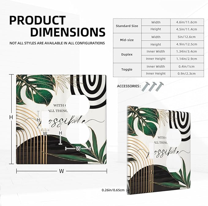Boho Abstract Tropical Green Palm Leaf Mid Century Wallplates 1 Toggle 1 Duplex Switch Plate Electrical GFCI Faceplate Decorative Light Switch Covers for Office Home Decor