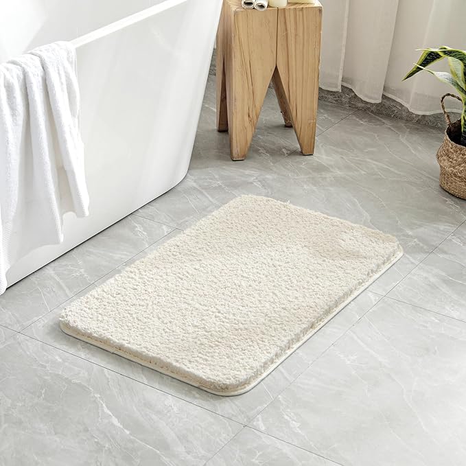 MIULEE Extra Thick Non Slip Bathroom Rug Shaggy Soft Bath Mat Plush Microfiber Absorbent Water for Shower Tub Machine Washable (Ivory, 24x44 Inches)