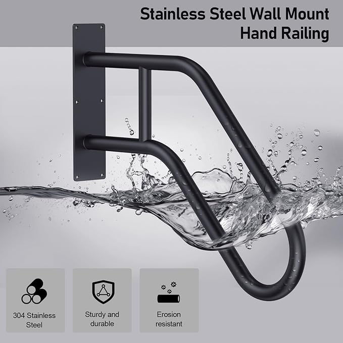 Handrails for Outdoor Steps,Stair Railing Indoor1-3 Step,Porch Railing & Deck Hand Rail Wall MountStair Hand Grab Bars,U-Shaped Safety Handrailsfor Kids, Elderly, Pregnant Women, Disabled