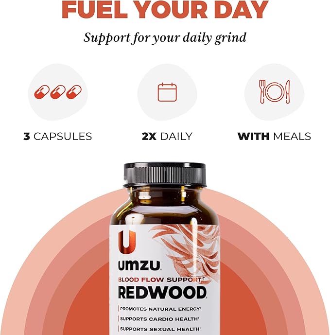 UMZU Redwood Blood Flow Nitric Oxide Supplement for Men & Women, Blood Pressure, Circulation, Stamina, Energy (30 Day Supply | 180 Capsules)