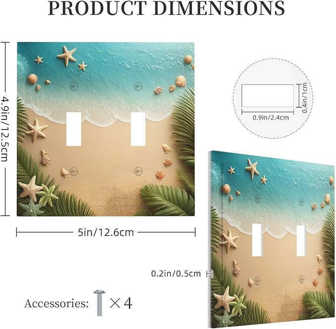 Decorative Switch Plates Summer Beach Themed Starfish Seashells 2 Gang Double Toggle Outlet Light Switch Cover Wall Plate Electrical Faceplate for Bedroom Bathroom Decor
