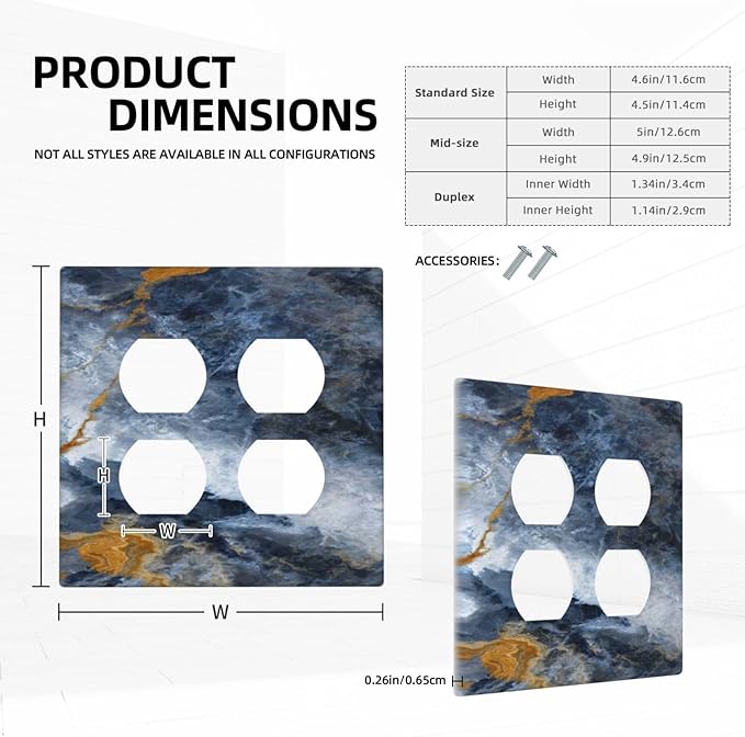 Decorative Switch Plate Covers Gold Dark Blue Gilt Haze Marble 2 Gang Outlet Covers Double Duplex Light Switch Cover Plate Gfci Wall Plate for Bathroom Decor
