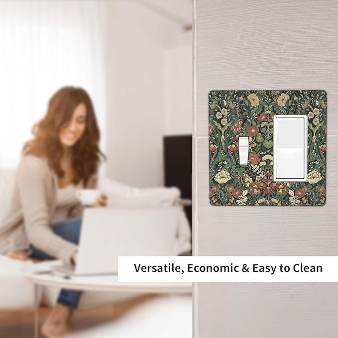 Outlet Covers Vintage Dark Floral William Morris Green Flower 1 Toggle 1 Rocker Combination Decorative Wall Plate Electrical Switch Plates Light Switch Cover Plate for living Room Home