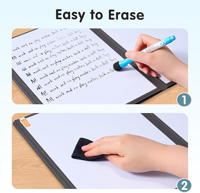 CoBak 6 Sides Portable White Board 12x9 inch (A4) - Notebook Design Dry Erase Small Board with Pocket, Anti-Ghosting Surface for Office, School, Homeschool with Gift Box (Black Pocket Upgrade)