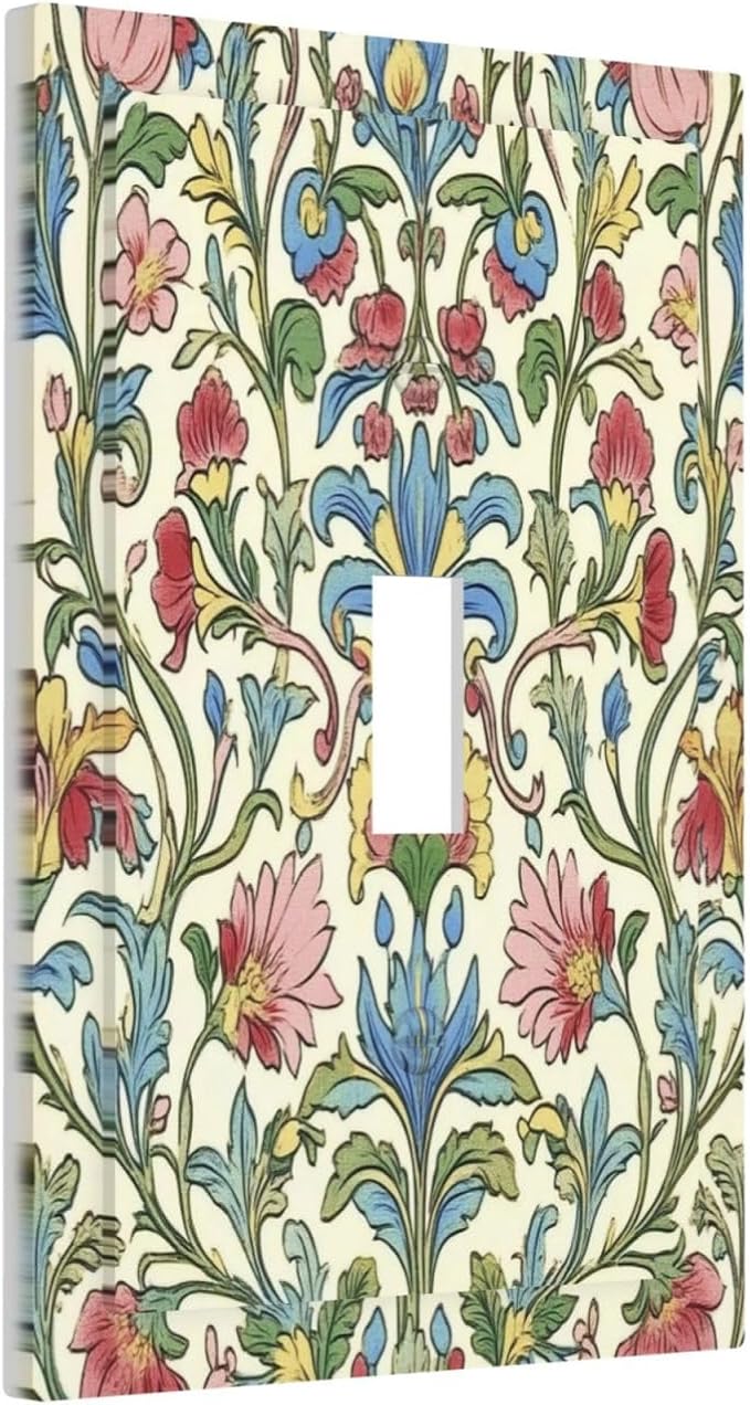 Decorative Light Switch Cover Boho Red Floral Morris Plant Leaves 1 Gang Single Toggle Device Electrical Faceplate Switchplates Decorator Outlet Wall Plate For Farmhouse Cabin Decor