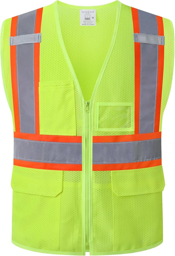 Reflective Safety Vest for Men Women Hi Vis Vest with Pockets High Visibility Vest Mesh Construction Vests Meets ANSI/ISEA Standards (Yellow-33, XX-Large)