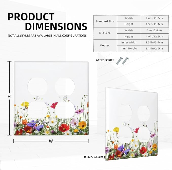 Outlet Covers Colorful Wildflowers Plant Floral Daisy 2 Gang Double Duplex Decorative Light Switch Covers Electrical Wallplates Socket Faceplate For Bed Room Living Room Decor