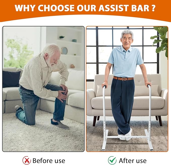 Heavy-Duty Adjustable Stand Assist Aid for Elderly - 500 lbs Capacity, Portable Sit-to-Stand Lift Assist for Couch, Chair & Bed - Non-Slip Covers, Easy Assembly, White