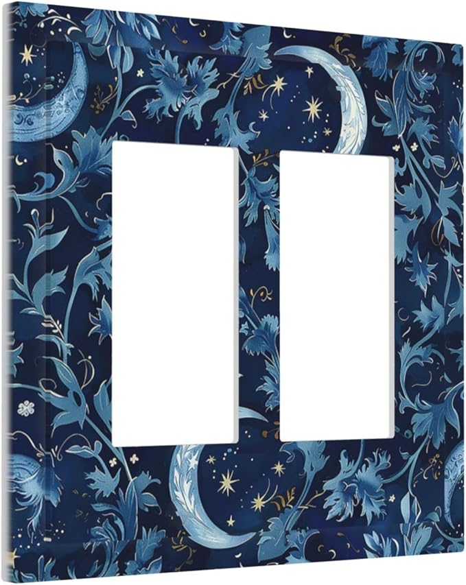 Decorative Outlet Covers Vintage Moon And Flowers Decor Floral William Morris 2 Gang Double GFCI Rocker Electrical Wall Panels Light Switch Cover Plate for Bedroom Kids room Decor