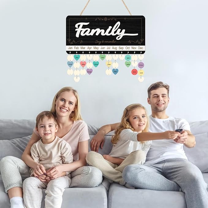 KAlRNE 3D Family Birthday Reminder Board,Family Celebration Calender,Rustic Farmhouse Wooden Calendar Hanging Plaques,DIY Birthday Tracker Wall Art with 100 Tags,Gift for Mom Grandma Home Decoration