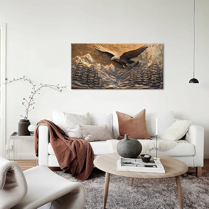 Brown Retro Country Eagle Wall Art for Living Room Canvas Painting Prints Rustic Mountain Sky Vintage Art Deco Modern Artwork Office Bedroom Farmhouse Decor Large