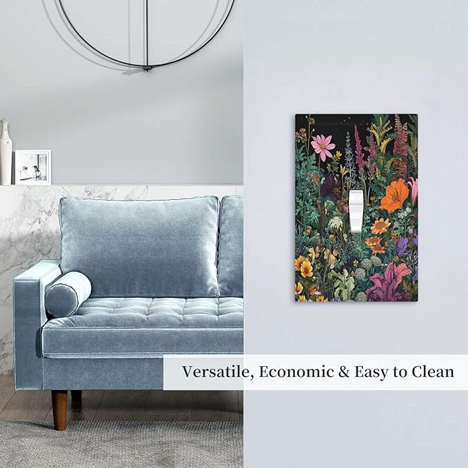Decorative Light Switch Covers Colorful Floral Dark Sky Wildflower Plants 1 Gang Light Switch Cover Plate Single Toggle Wall Plate Outlet Covers Wall Plate Dimmer Faceplate for Bathroom Decor
