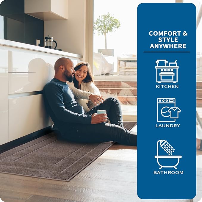 PURRUGS Machine Washable Kitchen Rug 24" x 70", Non-Slip/Skid Hallway Runner Rug, Super Absorbent Soft Area Rug for Kitchen, Hallway & Laundry, Rolled Packaging, Grayish Brown