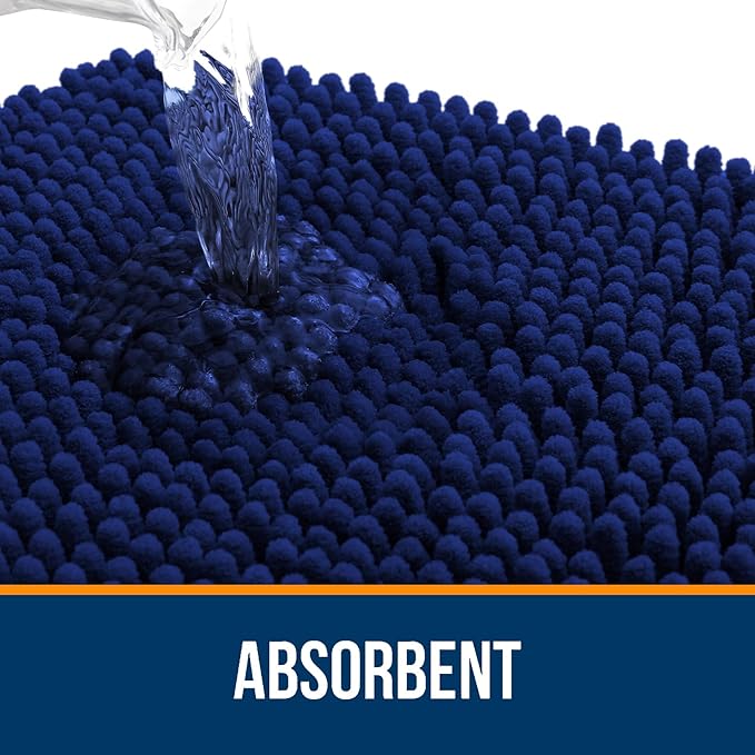 OLANLY Bathroom Rugs Sets 2 Piece, Soft Absorbent Chenille Bath Mats Area Rug Set, Non-Slip, Quick Dry, Machine Washable Bath Mats for Bathroom, Home Decor Accessories (36"x24"+30"x20", Navy)