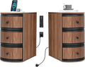 End Table with Charging Station for Couch,Mid-Century Modern Narrow Sofa Side Table with Drawer for Living Room,Small Bed Side Table for Bedroom (Walnut, 2 Set)