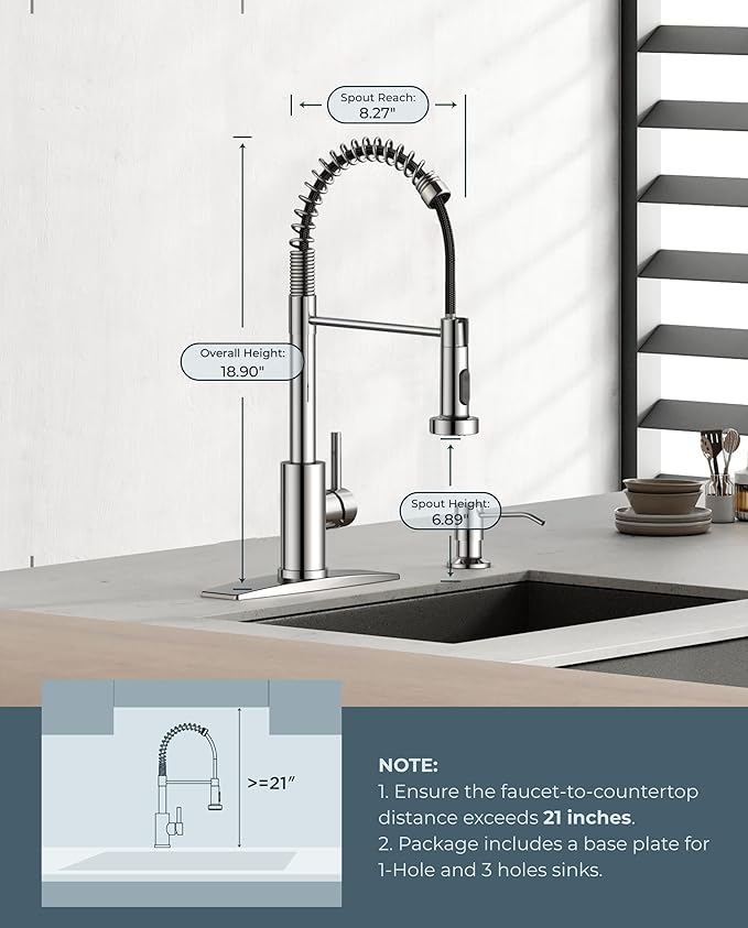 FORIOUS Kitchen Faucets, Chrome Kitchen Sink Faucet with Pull Down Sprayer, Commercial Kitchen Faucet Stainless Steel, Classic Single Handle Pull Out Sink Faucets for Farmhouse RV Laundry Utility Room
