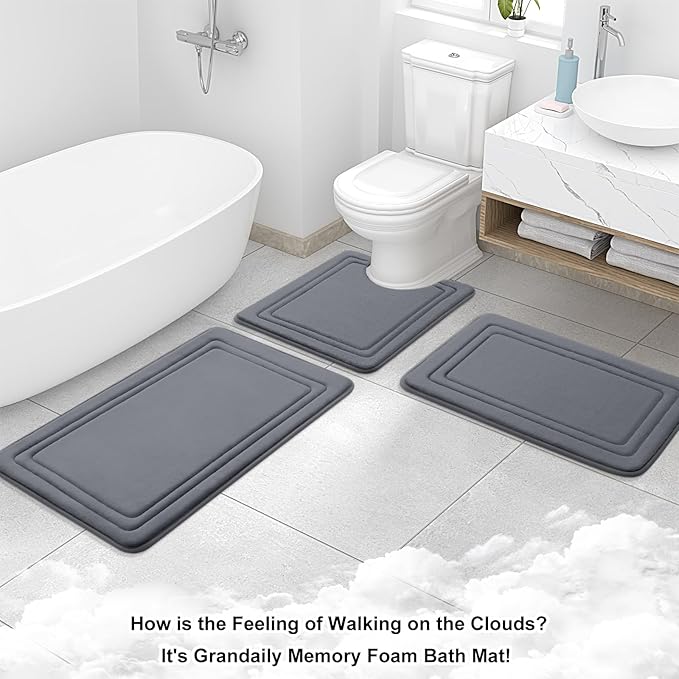 Grandaily Memory Foam Bath Mat Rug 47x20, Ultra Soft, Non-Slip and Absorbent Bathroom Rugs, Machine Wash Dry, Comfortable Bath Carpet for Bathroom Floor, Tub and Shower, Dark Grey