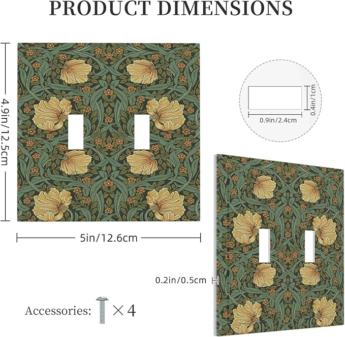 Decorative Switch Plates William Morris Floral Vintage Flowers Pattern 2 Gang Double Toggle Outlet Light Switch Cover Wall Plate Electrical Faceplate for Bedroom living Room Decor