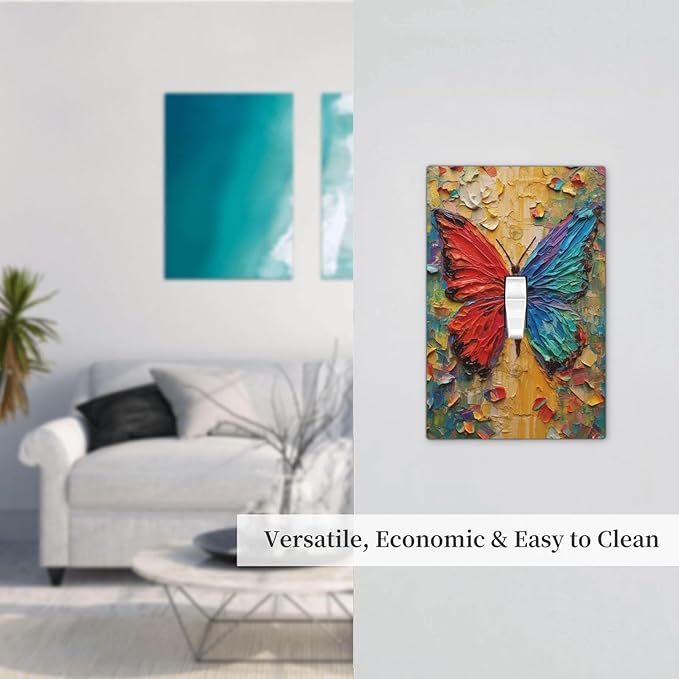 Decorative Light Switch Cover Colorful Butterfly Animal Insects Wall Art Abstract 1 Gang Single Toggle Device Electrical Faceplate Switchplates Decorator Outlet Wall Plate for Bedroom Home