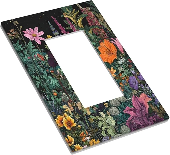 Decorative Outlet Covers Colorful Floral Dark Sky Wildflower Plants 1 Gang Rocker Light Switch Cover Plate Single Gfci Light Switch Covers Wall Plate for Bathroom Decor
