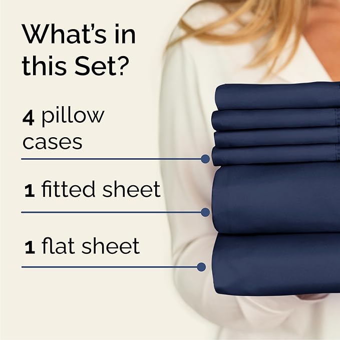 Queen 6 Piece Sheet Set - Cooling & Breathable Bed Sheets - Hotel Luxury Bed Sheets for Women, Men, Kids & Teens - Bedding with Deep Pockets & Easy Fit - Soft and Wrinkle Free - Queen Navy Blue Sheets