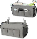 Surblue Bedside Organizer with Hook Caddy Hanging Storage Bag with Adjustable Straps and Water Bottle Holder for Home, College Dorm, Hospital Bed, Grey, 2PCS