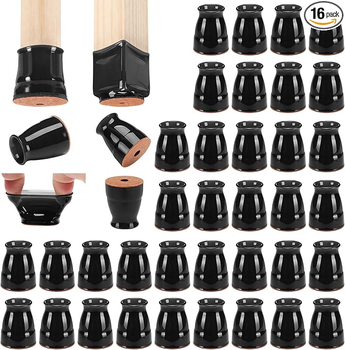 CHUNZEXI 16 Pack Extra Small Chair Leg Floor Protectors for Hardwood Floors, Silicone Felt Covers Pads Caps, Protect Wood Furniture Feet Floors Noise Reduce and Scratch (Universal X-Small & Black)