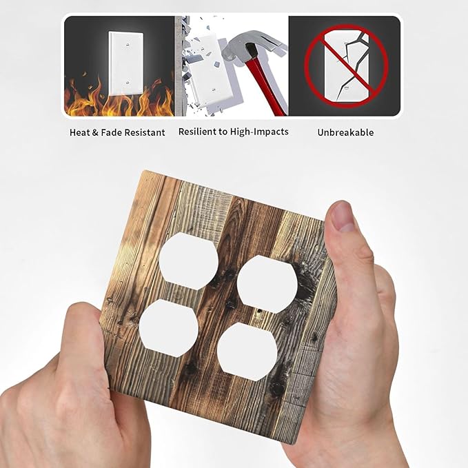 Barn Brown Wood Rustic Weathered Wood Print Outlet Covers 2 Gang Double Duplex Decorative Light Switch Covers Electrical Wallplates Socket Faceplate for Farmhouse Home Decor