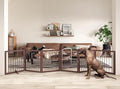 JSB 144-inch Extra Wide 30-inch Tall Dog gate with Door Walk Through, Freestanding Round Tube Pet Gate for Halls Stairs, Puppy Safety Dog Fence with 2PCS Support Feet (Espresso)