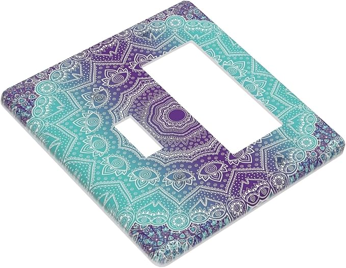 Ombre Modern Mandala Floral Geometric 2 Gang Light Switch Covers Single Toggle Rocker Combination Wall Plate Cover Electrical Faceplate Decorative Switchplate for Livingroom Bedroom Bathroom Decor