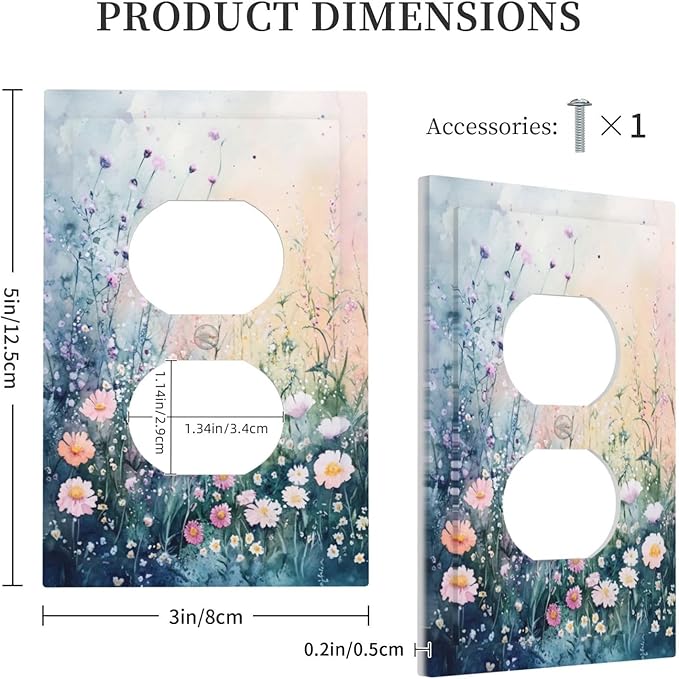 Outlet Covers Pink Floral Wildflower Green Plants Decorative 1 Gang Duplex Light Switch Cover Plate Receptacle Wall Plate Electrical Switch Plate Covers for Bathroom Decor