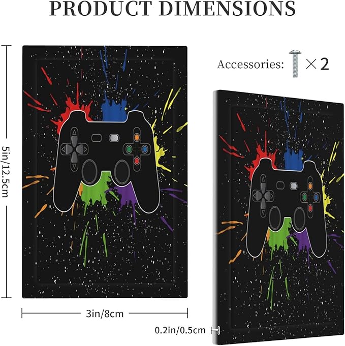 Classic Videogames Controller Black Splash Ink Colorful Light Switch Cover Plate 1 Gang No Device Blank Electrical Wall Plates Faceplate Decorative Switch Plate Covers for Kids Room Nursery Decor
